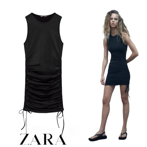ZARA | Black | RUCHED SEAMLESS DRESS - Picture 1 of 11